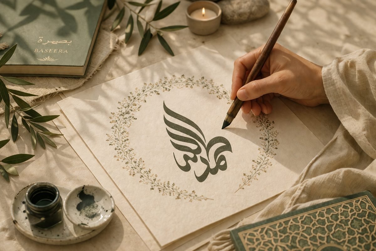Calligraphy practice during a creative workshop